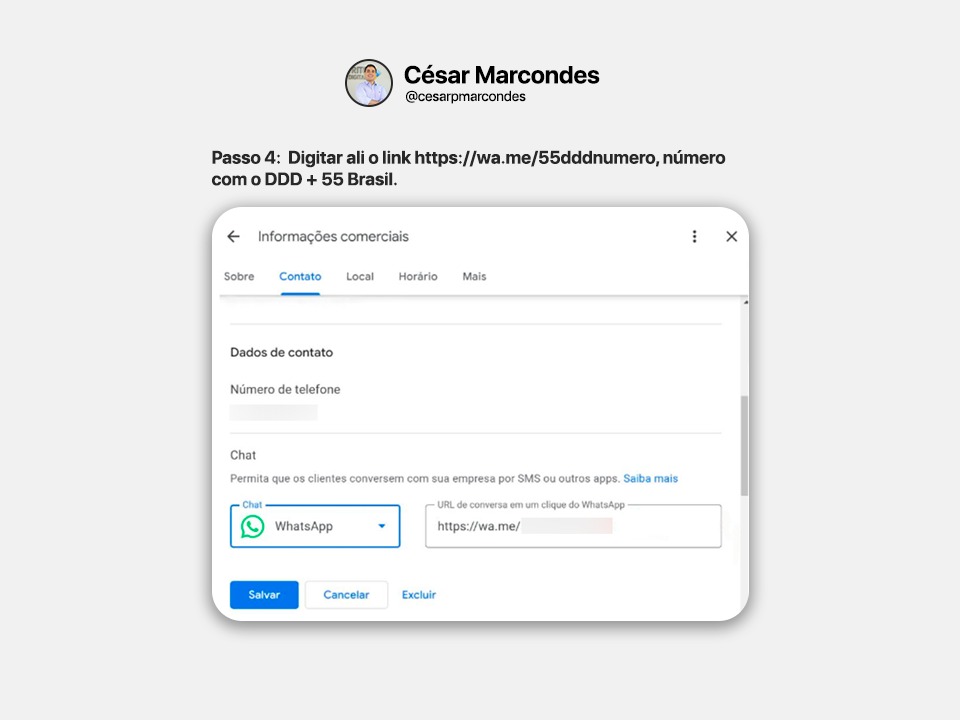 Passo 4: editar o whatsapp no google meu negócio