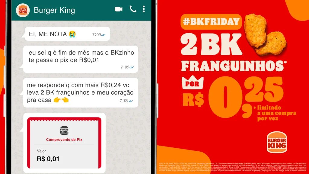 Ação de marketing do Burger King em Novembro de 2024 no Brasil usando PIX